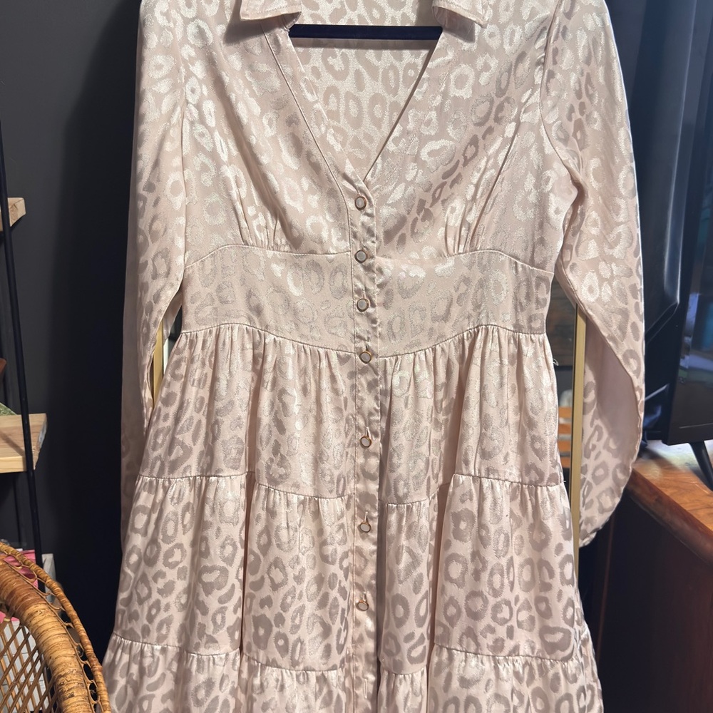Umgee Leopard Print Long Sleeve Dress - Cream